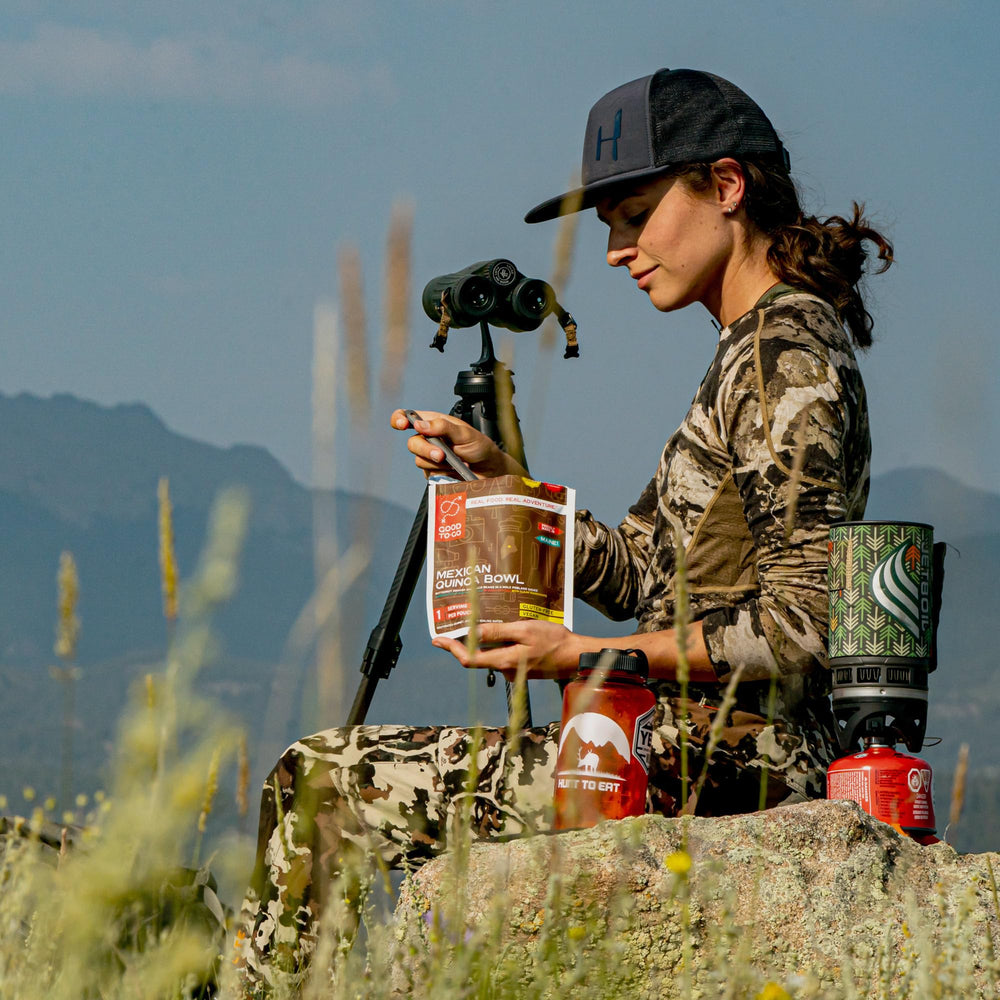Just-add-water instruction shown with Good To-Go pouch for easy camping meals.