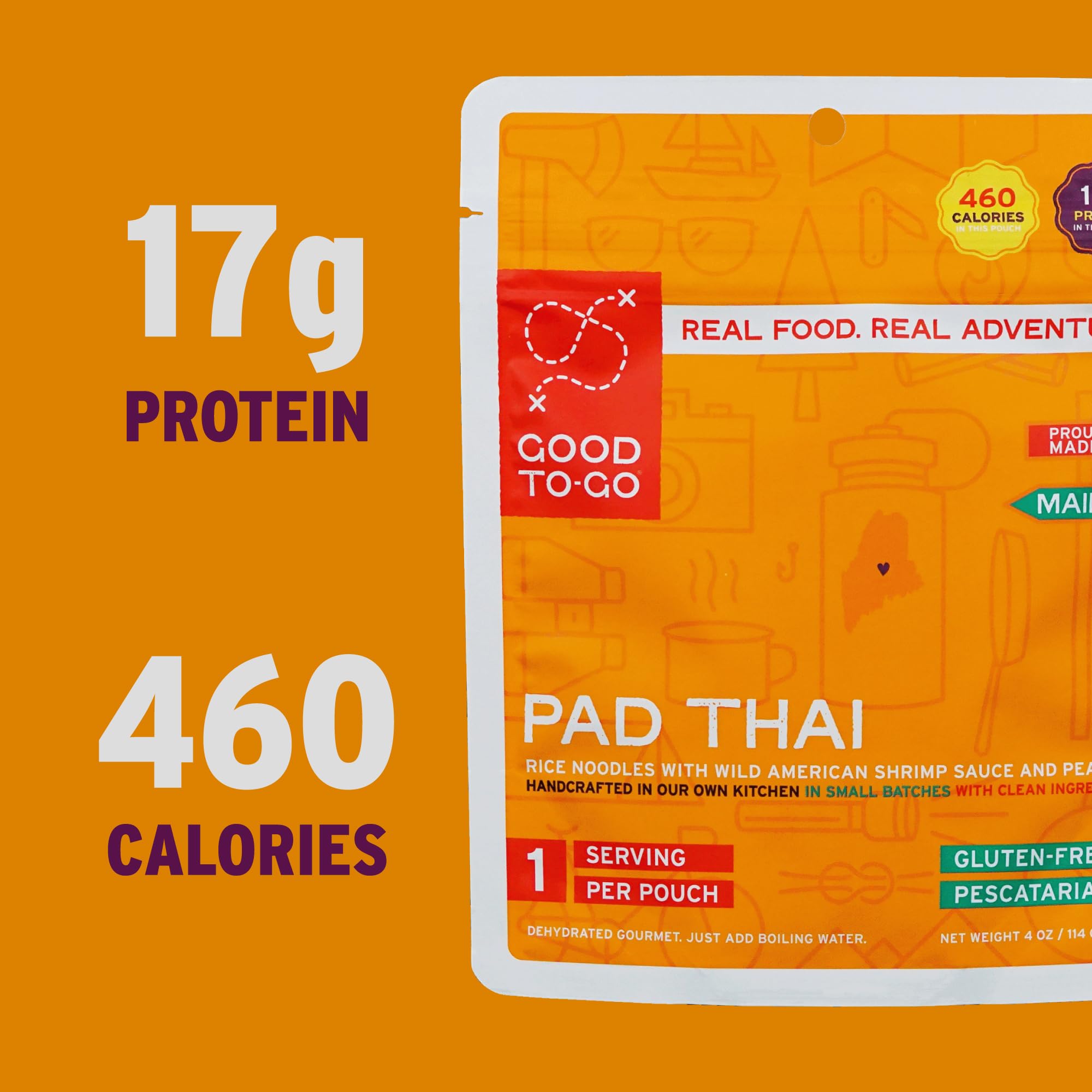 GOOD TO-GO Pad Thai backpacking meal in pack for trail dinners.