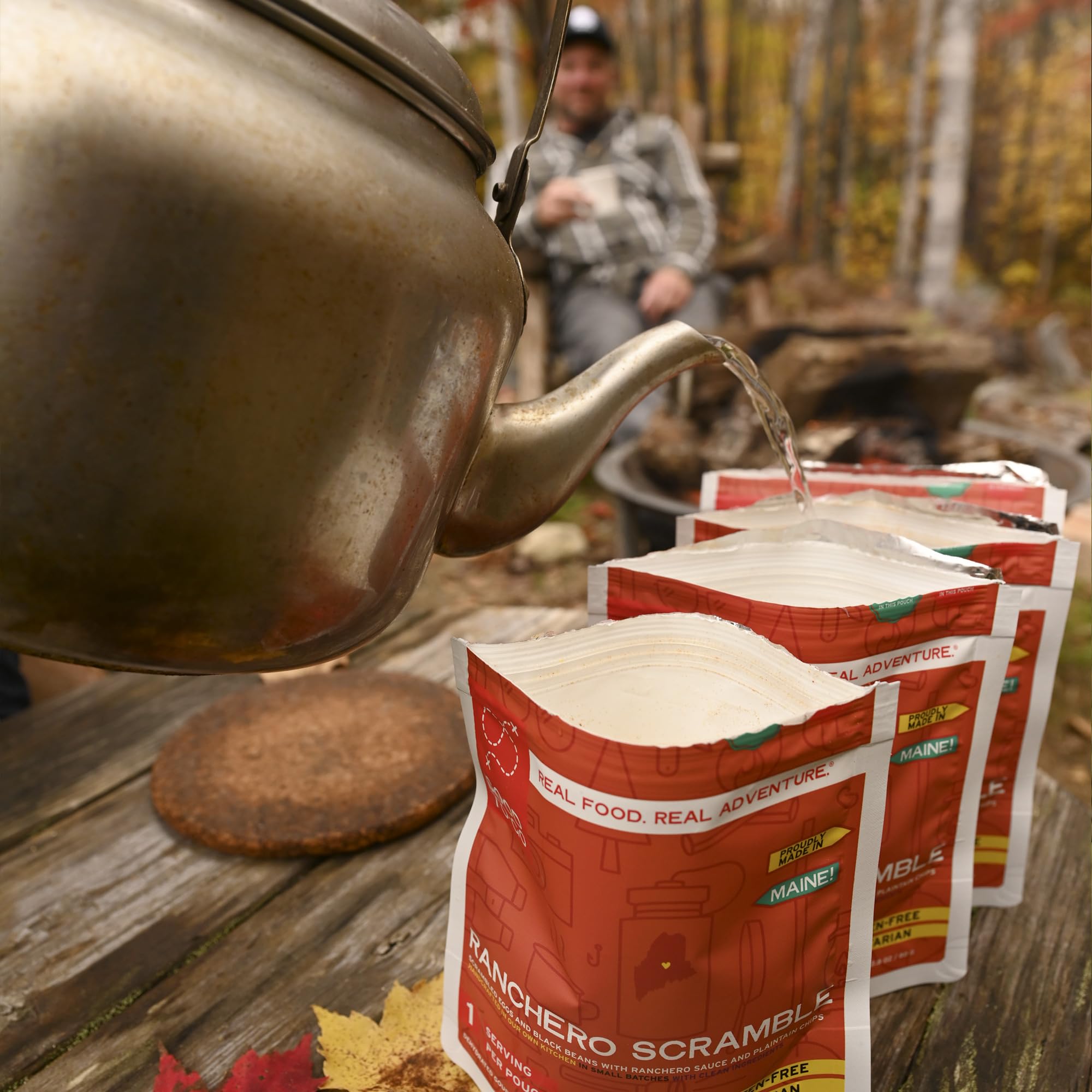 GOOD TO-GO Ranchero Scramble pouch at campsite setup for convenient meals.
