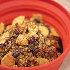 GOOD TO-GO Ranchero Scramble cooking on camp stove shows quick, simple meal prep.