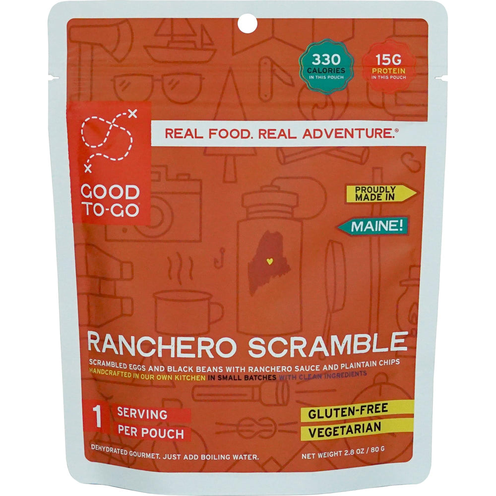 GOOD TO-GO Ranchero Scramble pouch ready to rehydrate for camping breakfasts.