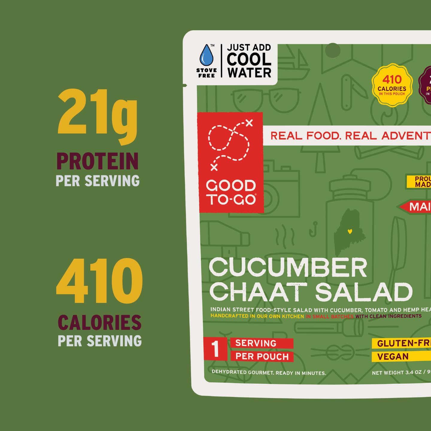 GOOD TO-GO single-serving pouch ready for cold soak in nature.