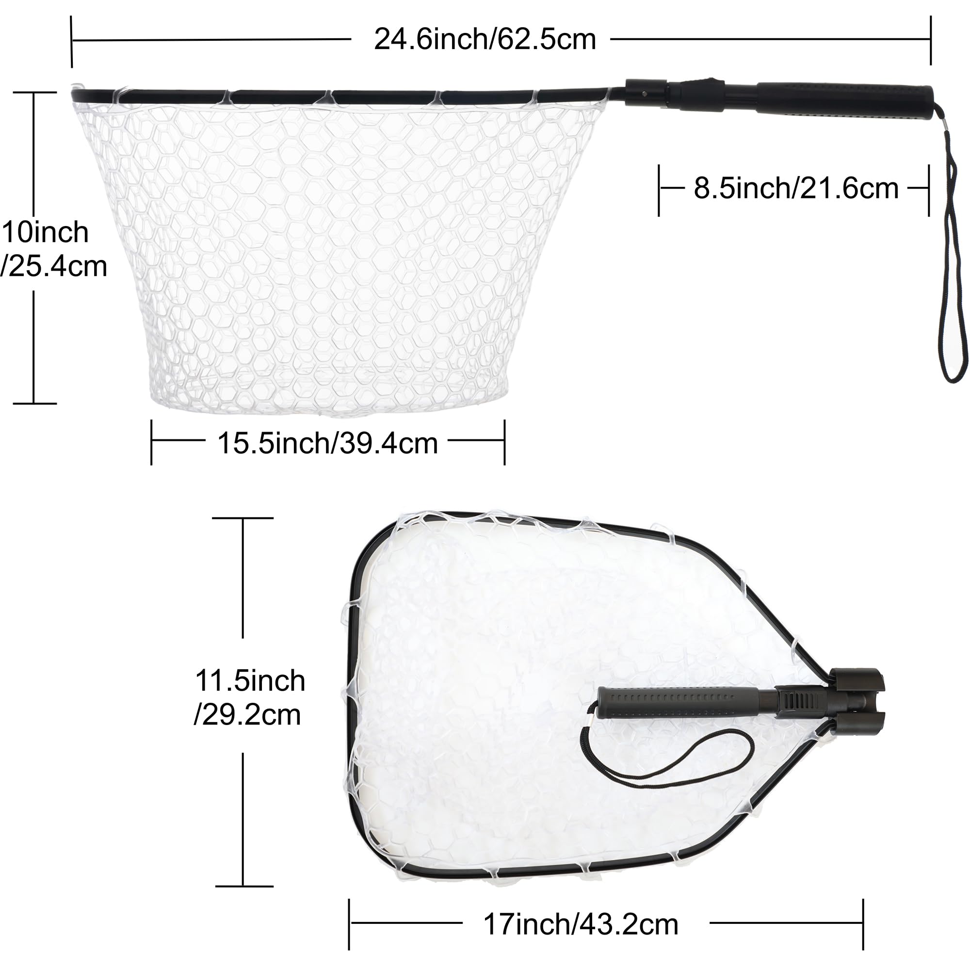 Foldable freshwater landing net for bass and trout