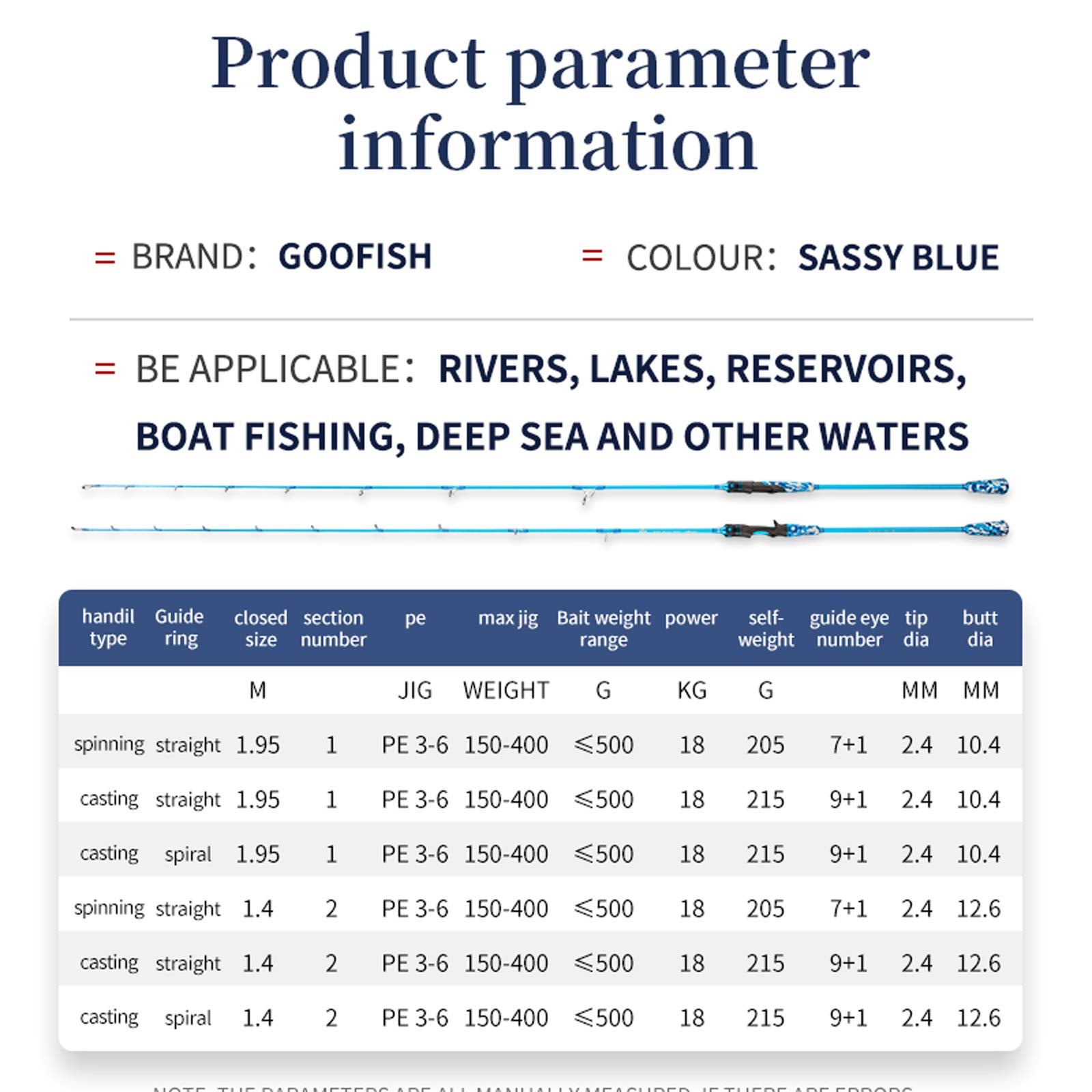GOOFISH Blue 6'6" jig weight test up to 500g