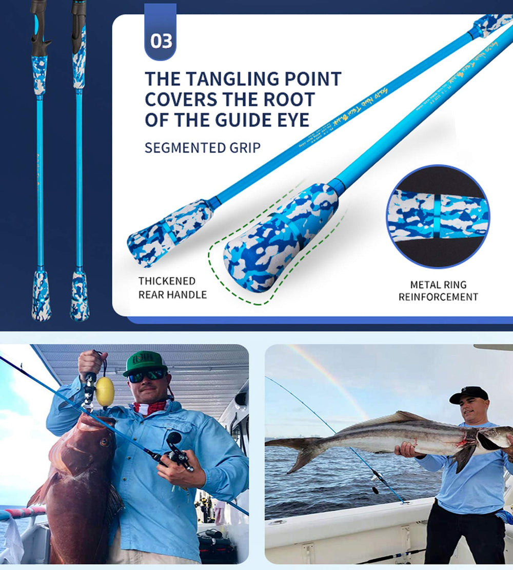 GOOFISH Blue 6'6" jigging rod with FUJI reel seat close-up