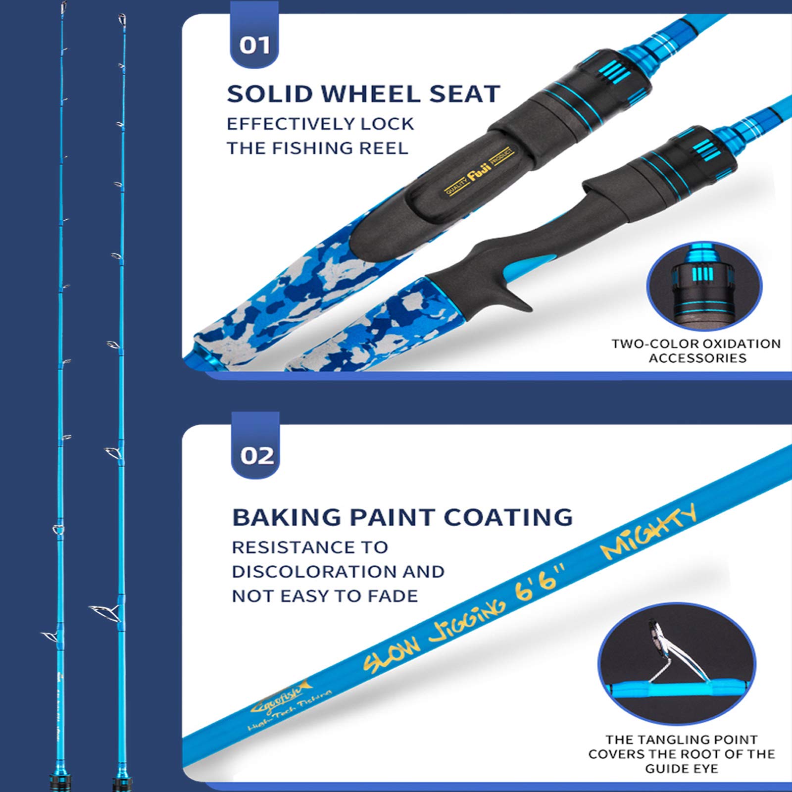GOOFISH Blue 6'6" saltwater slow pitch jigging rod side view