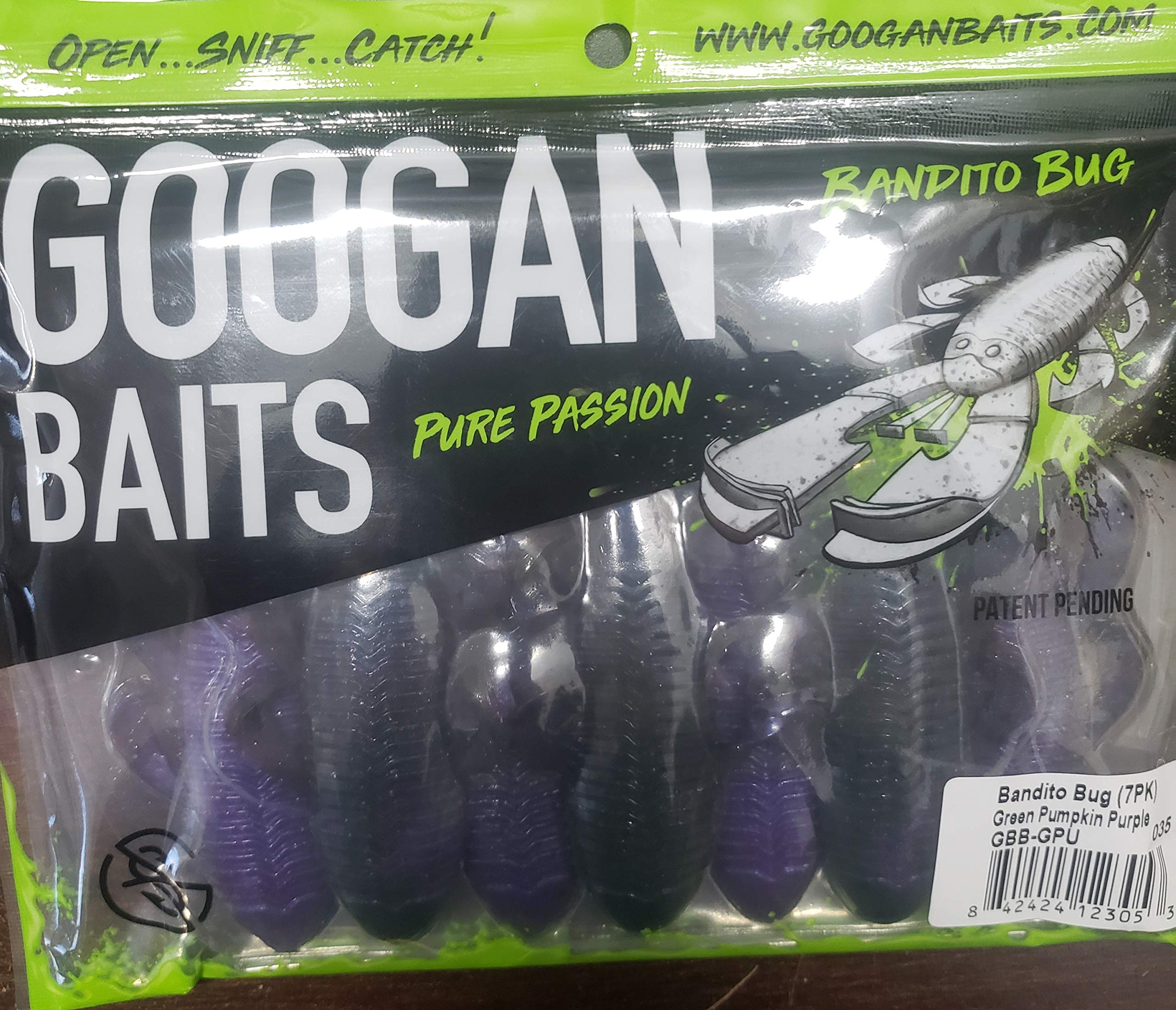Googan Baits Bandito Bug 4-inch Green Pumpkin Purple lures bass with craw-like motion