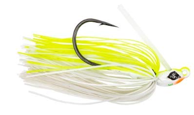 Googan Baits Grass Hero Swim Jig chartreuse white gliding through grass to attract bites