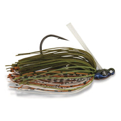 Googan Baits Grass Hero Swim Jig white side view shows the heavy-duty hook setup for strong hookups in vegetation.