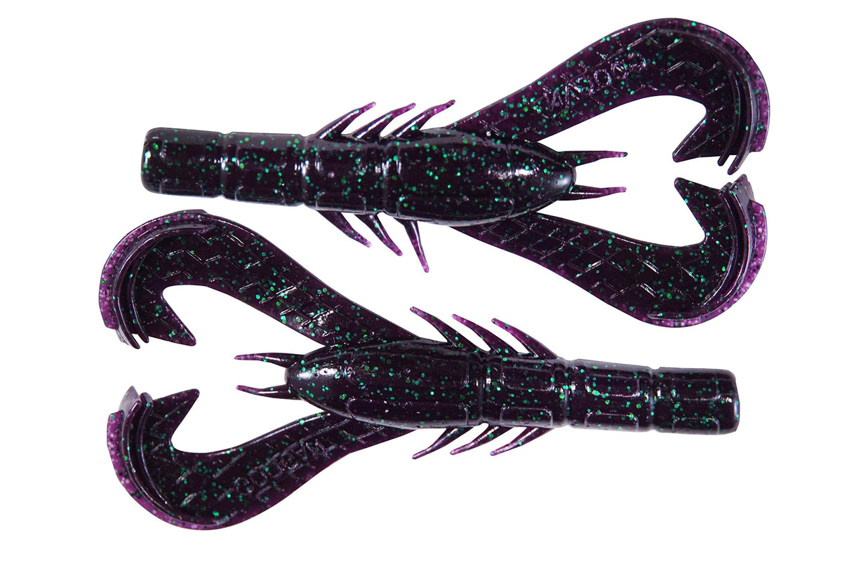 Googan Baits Krackin' Craw 3in Junebug with realistic craw body to entice bass.