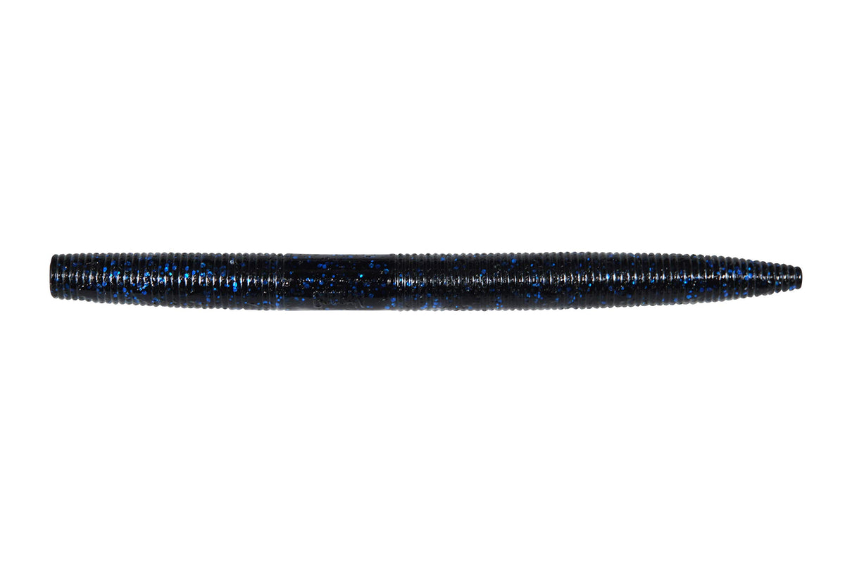 Googan Baits Lunker Log 6 inch Black Blue Flake with subtle shimmy for wacky rigs.