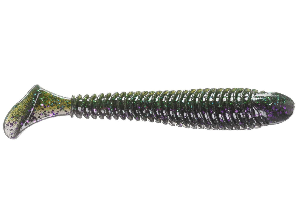 Googan Baits Saucy Swimmer 3.3 in Sprayed Lettuce with wagging tail action for shallow to mid-depth fishing.