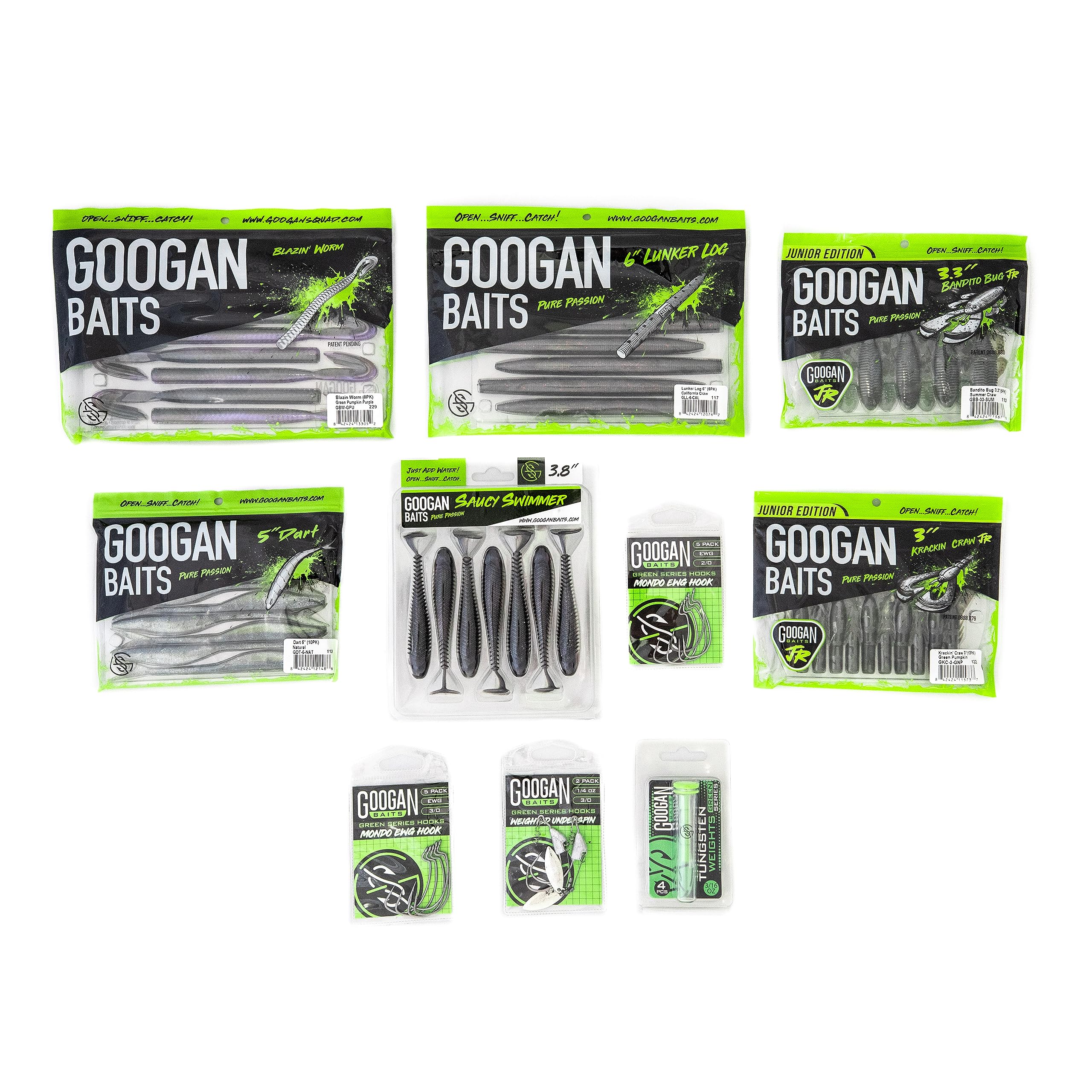 Close-up of tungsten weights and underspin screw-lock hook in the lure kit