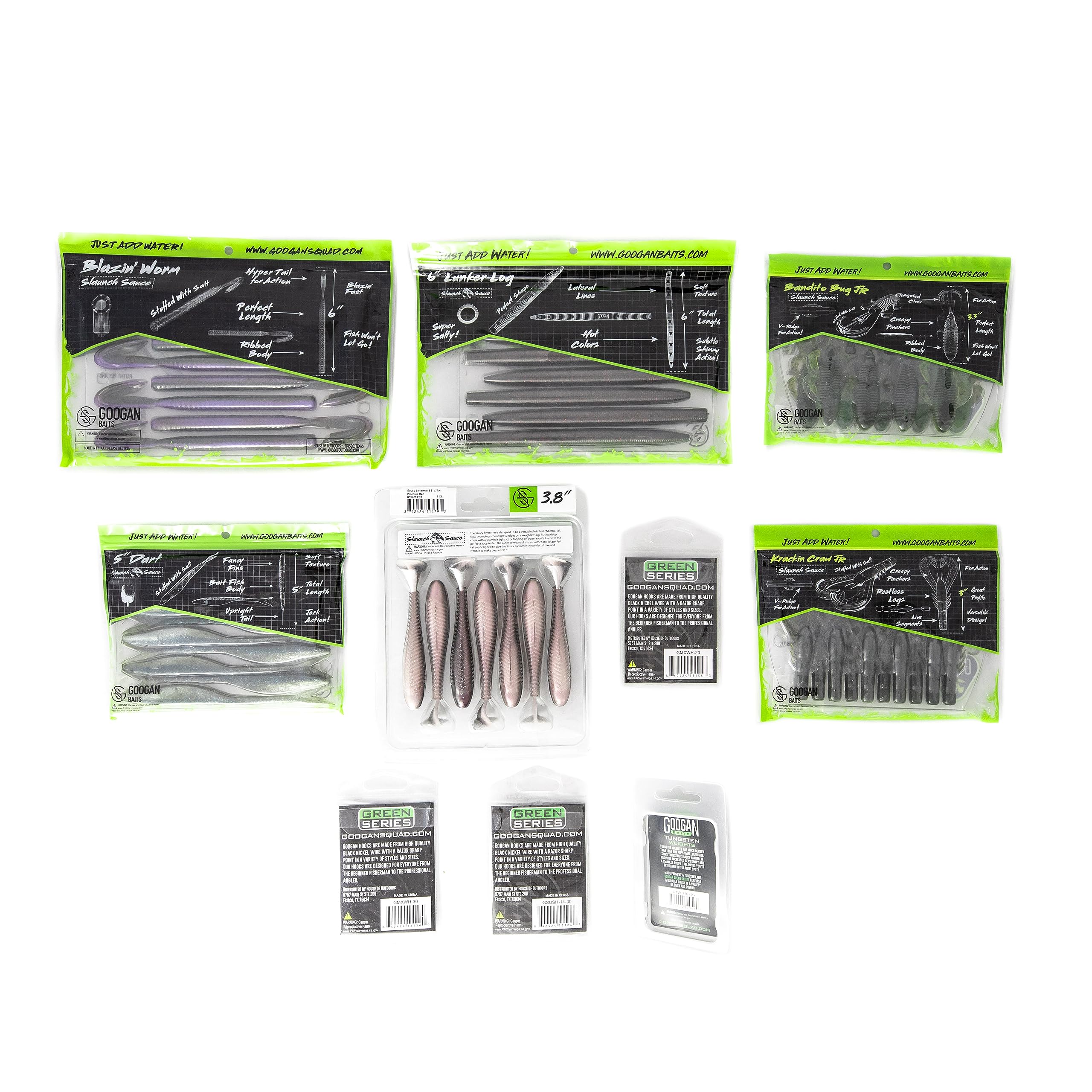 Assorted soft plastic lures and tackle kit for bass fishing