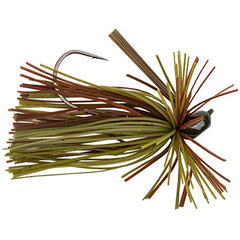 Googan Squad Lil Juicee Jig in green pumpkin close-up for finesse bass in cover and grass