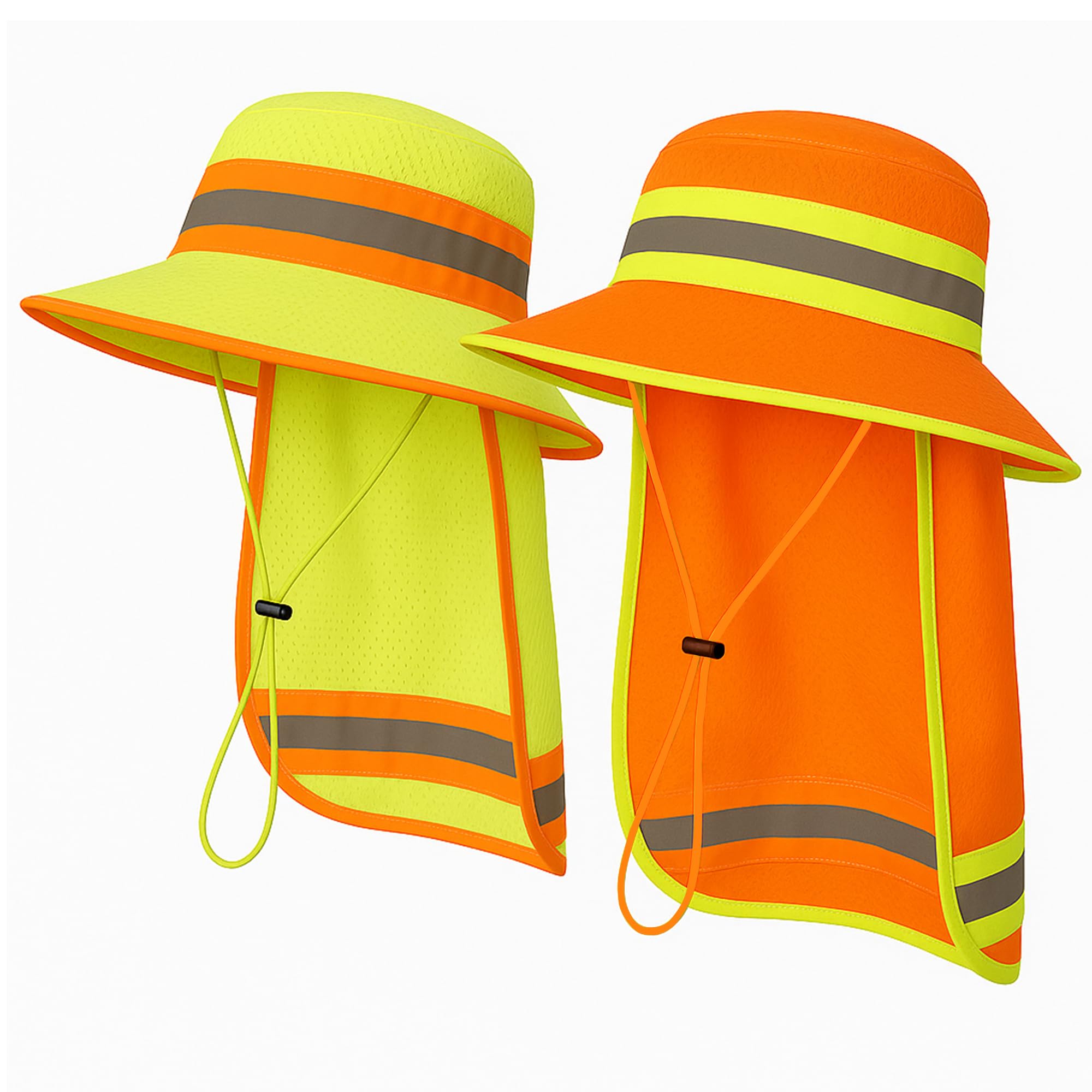 GOOHERA men's high-visibility sun hat in orange, front view highlighting reflective stripes for safety.