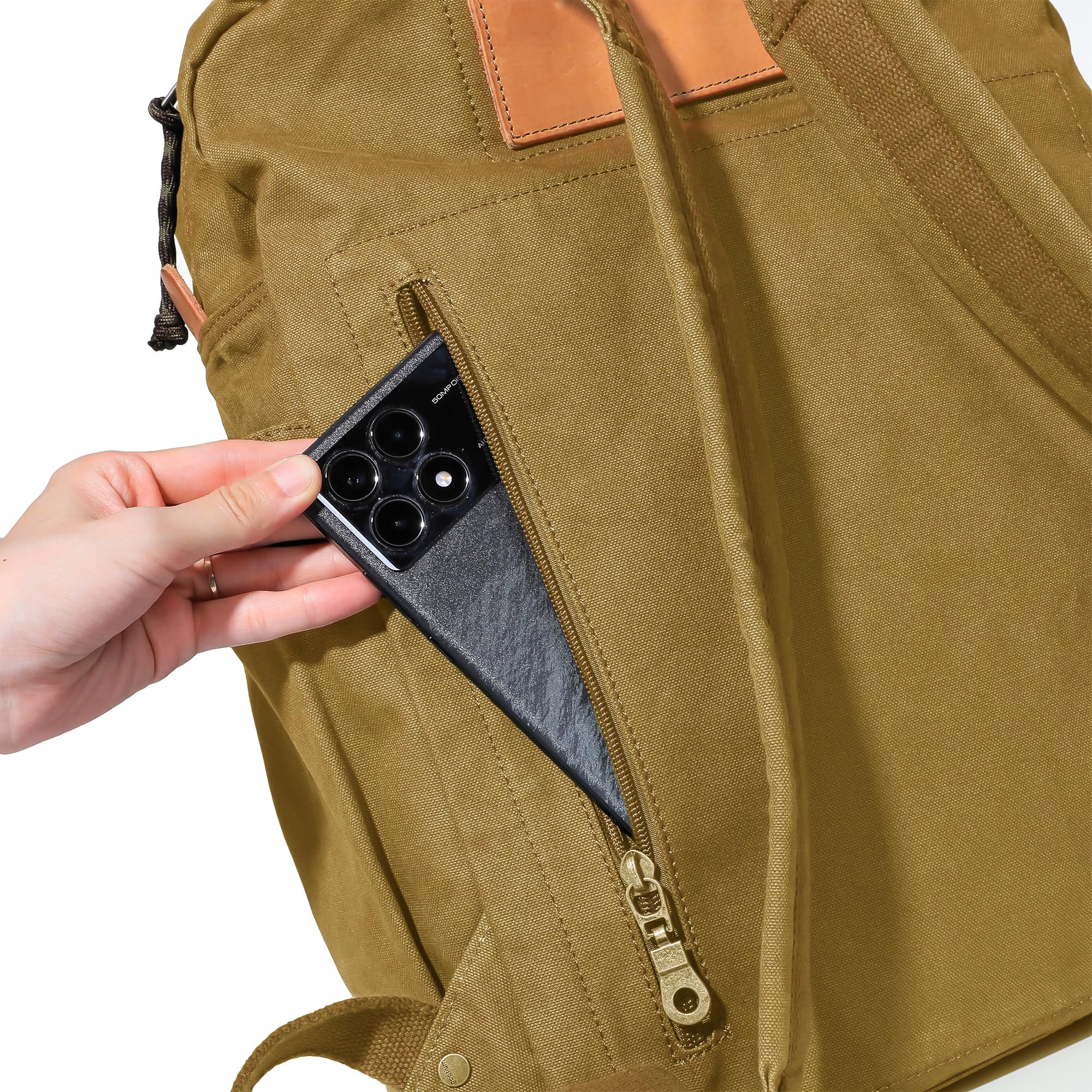 GOOTIUM canvas backpack back view emphasizes comfort from padded straps and fit
