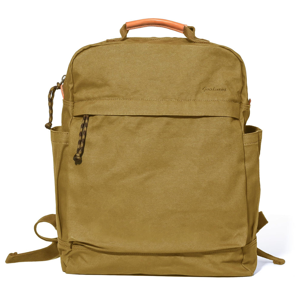 GOOTIUM canvas backpack front view shows durable khaki fabric for everyday travel