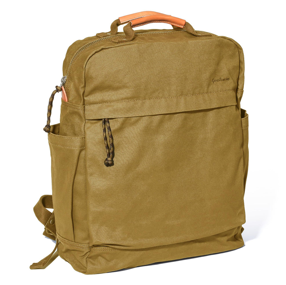 GOOTIUM canvas backpack leather trim detail highlights vintage style and reinforced durability