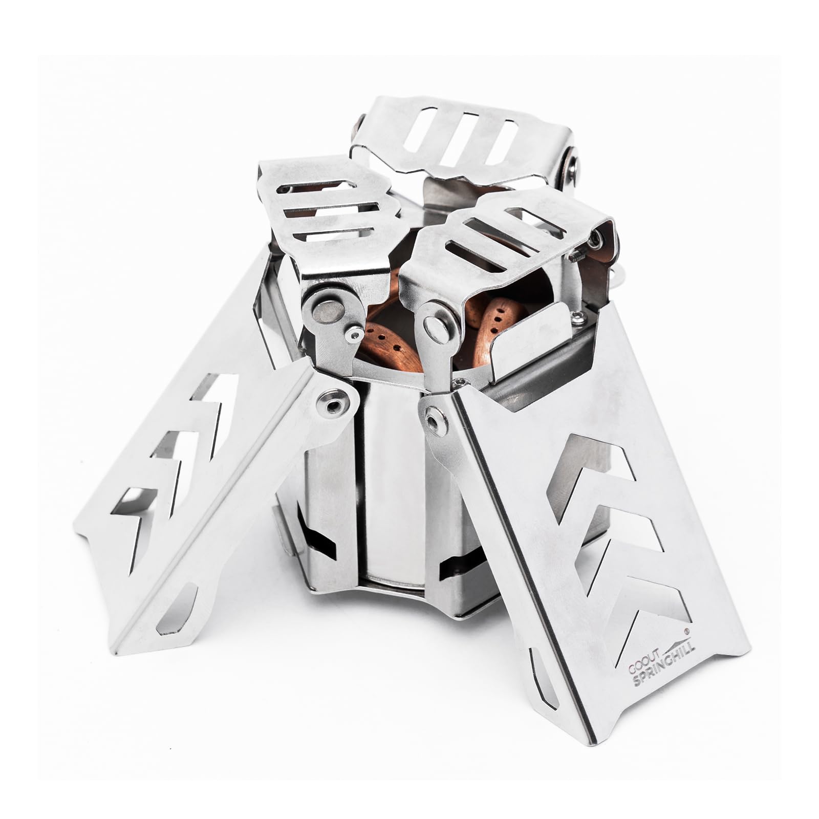GOOUT SPRINGHILL alcohol stove with foldable legs enables ultra-portable backpacking.