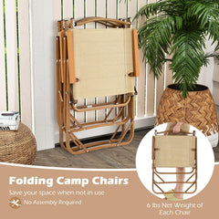 Goplus 115-degree recline promotes comfortable lounging by the campfire.