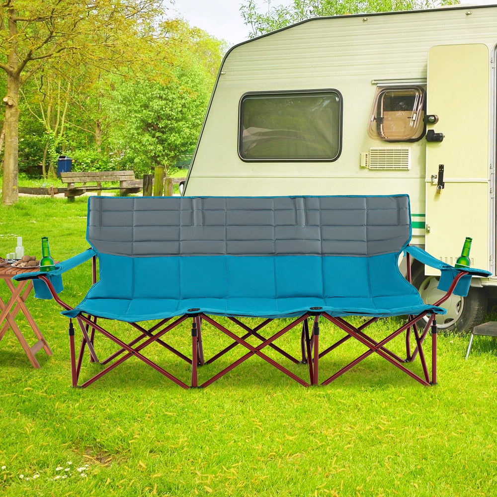 Goplus chair features thick padding for long outdoor comfort.