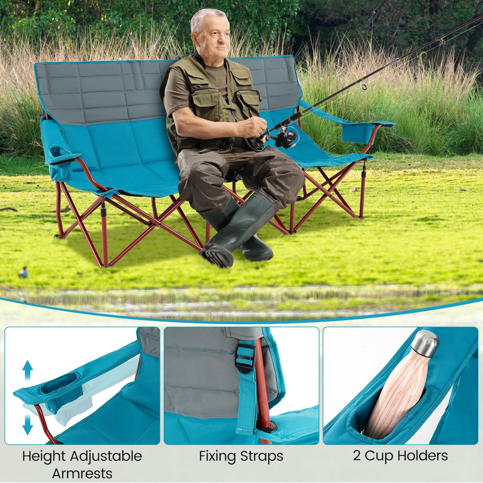 Goplus double-side cup holders keep drinks within reach.