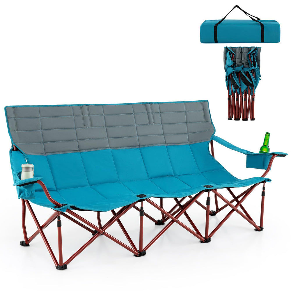 Goplus 3-person camping chair with spacious seating for group gatherings.