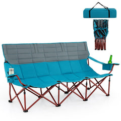 Goplus 3-person camping chair with spacious seating for group gatherings.