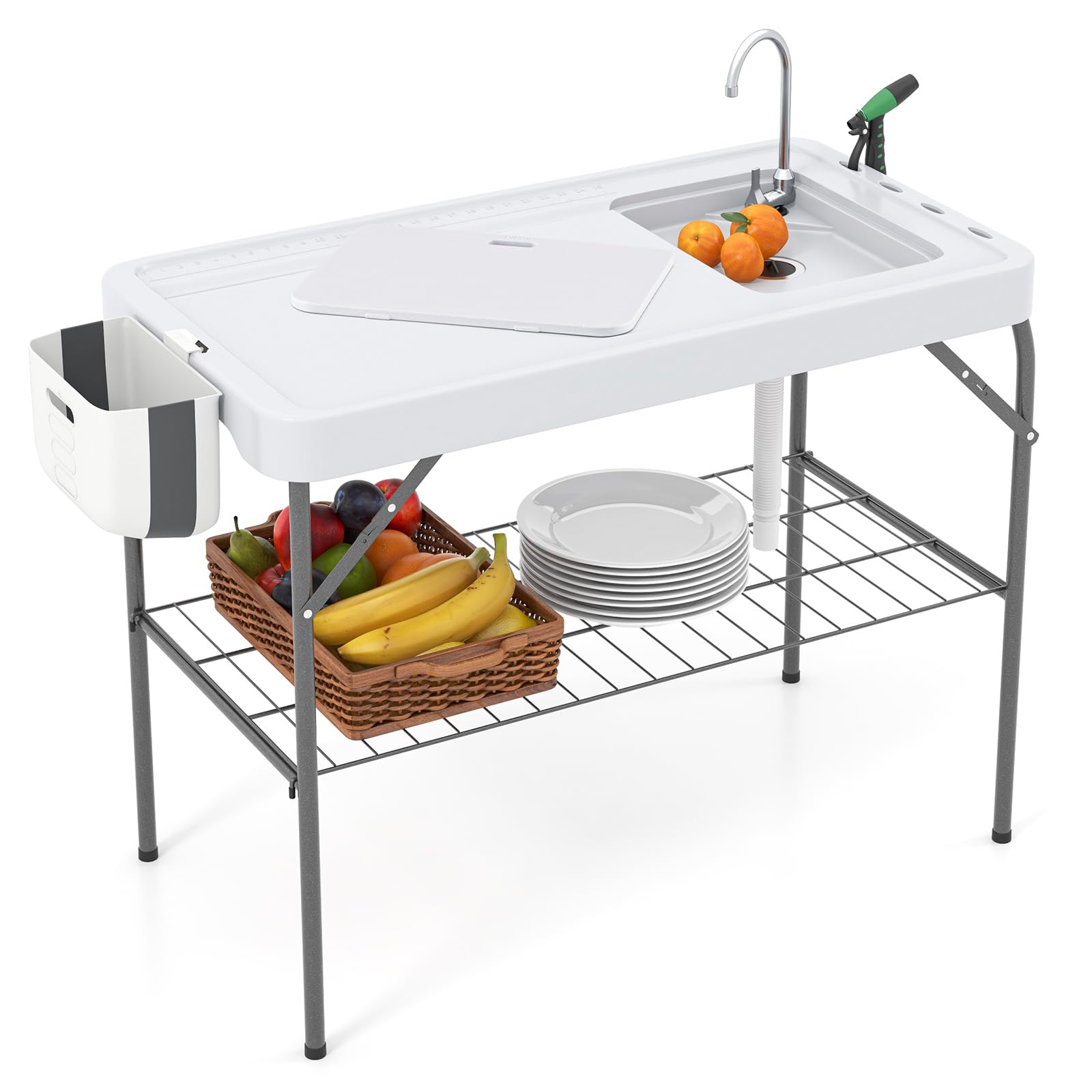 Goplus 42.5-inch folding fish cleaning table with sink for outdoor use