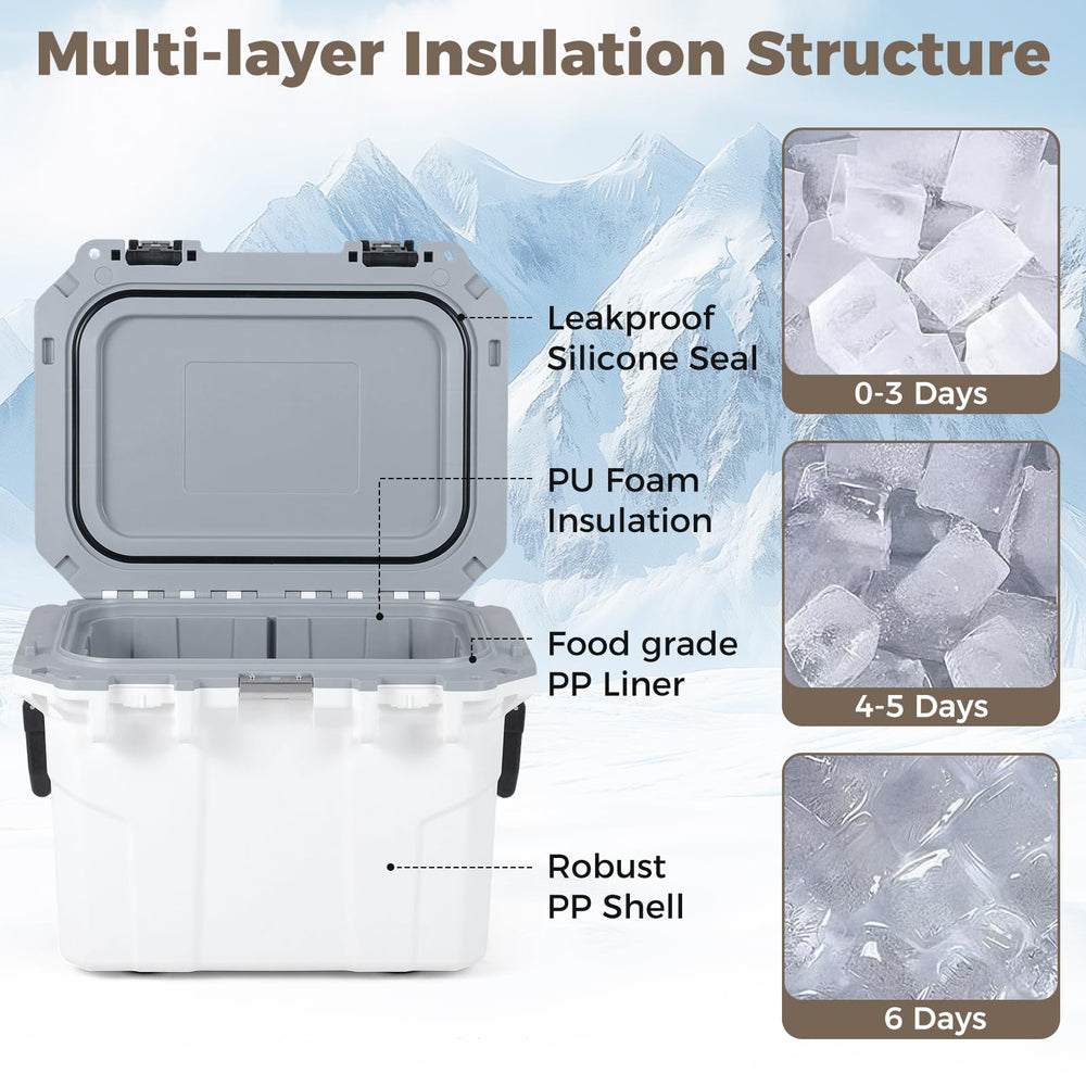 Goplus 53 Qt cooler interior shows ice retention and spacious storage