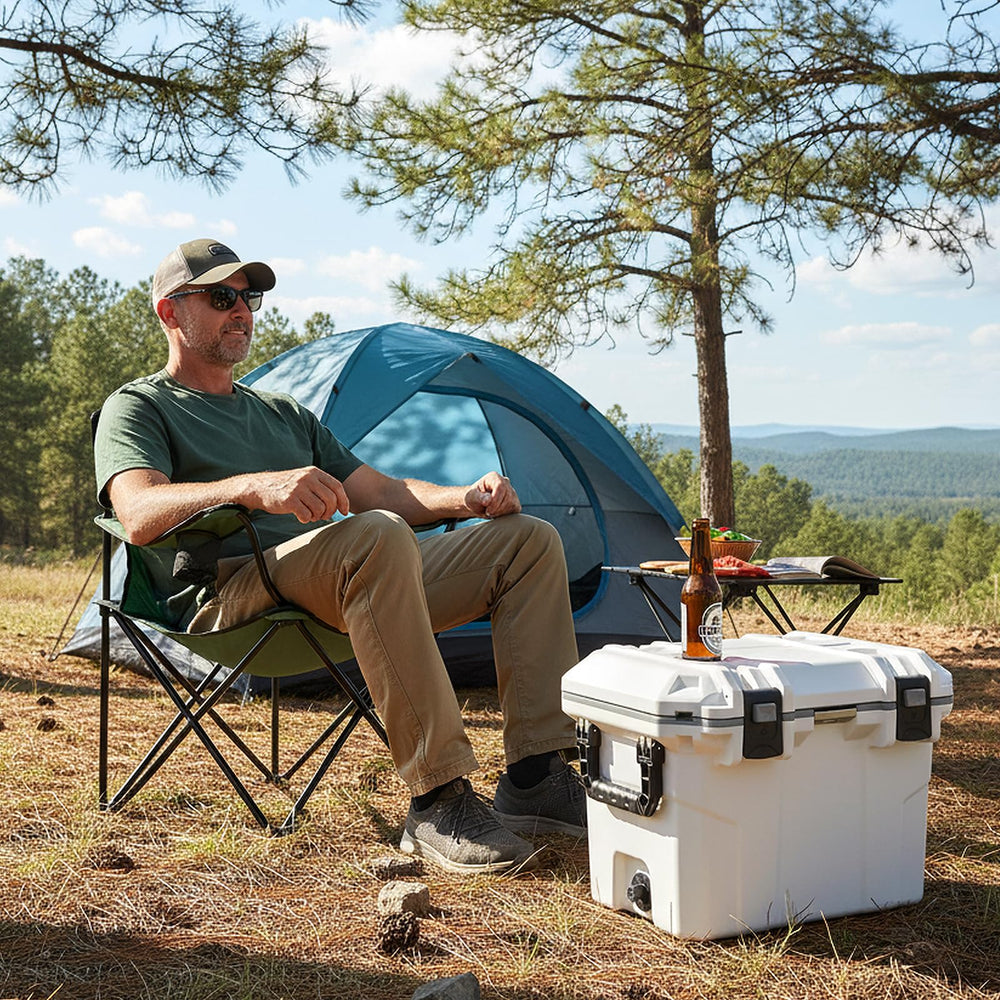 Goplus 53 Qt cooler non-slip pads stabilize on sand and wood