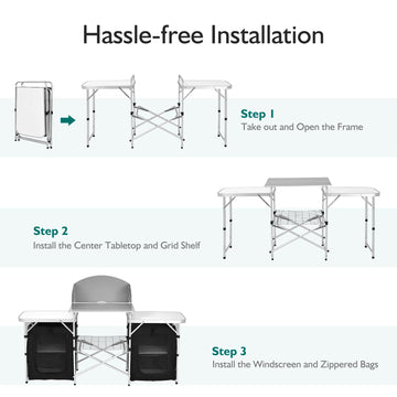 Goplus anti-slip foot pads keep the table steady on uneven ground.