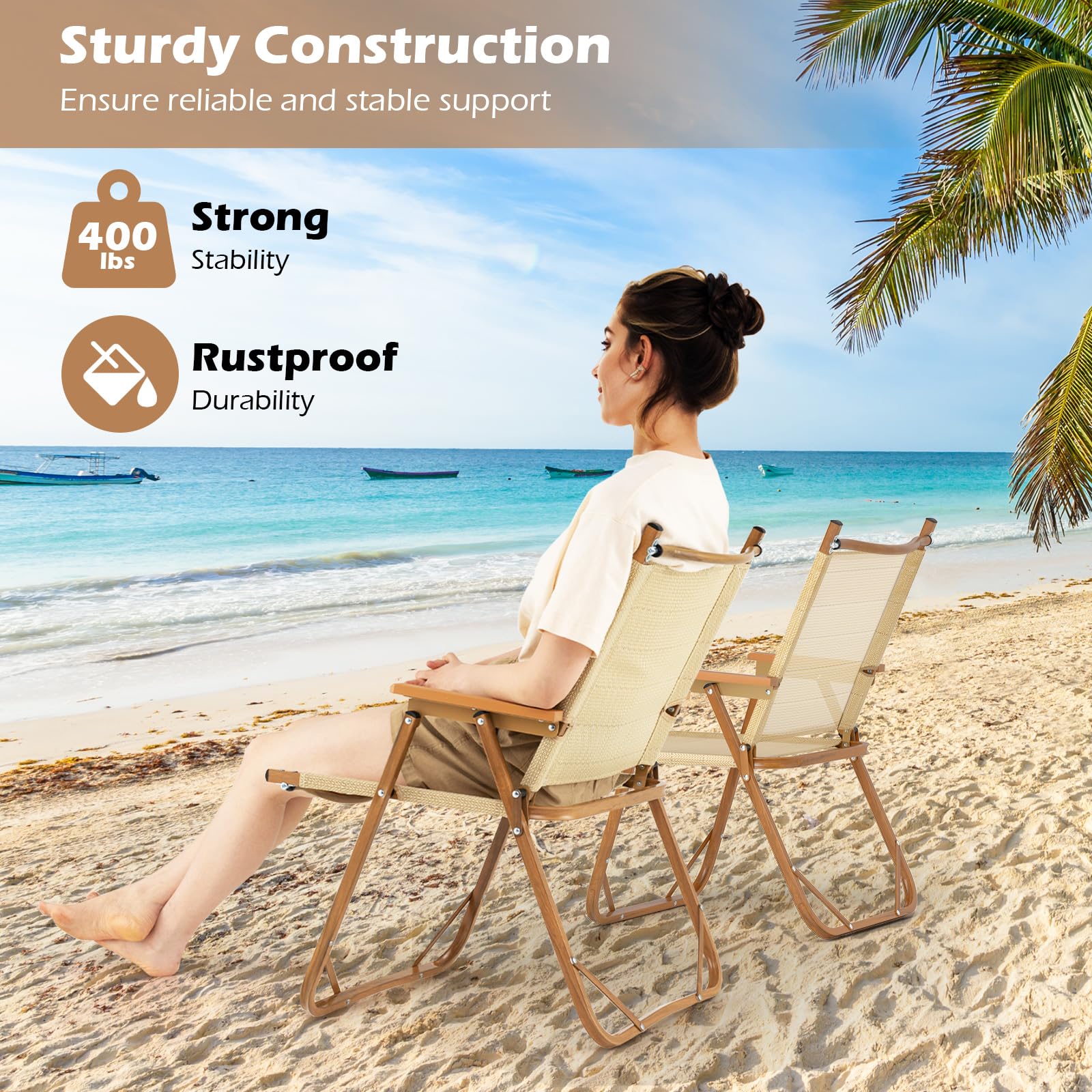 Goplus beach chair with 115-degree recline for relaxed lounging