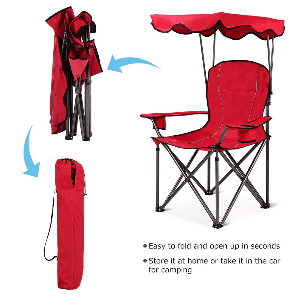 Goplus folded camping chair fits neatly into the carry bag for travel.