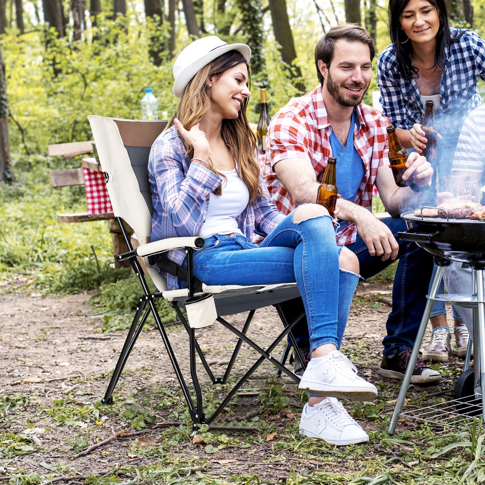 Goplus camping chair lumbar back support for extended comfort outdoors