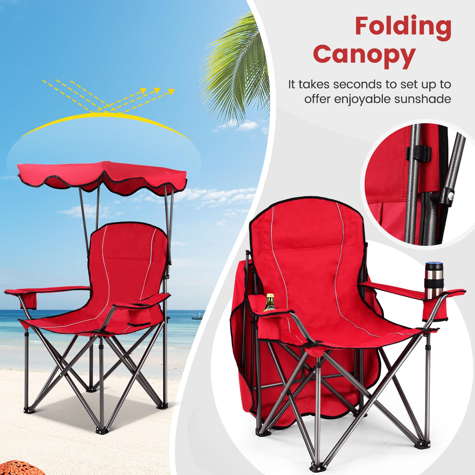 Goplus chair features two cup holders to keep drinks within reach.