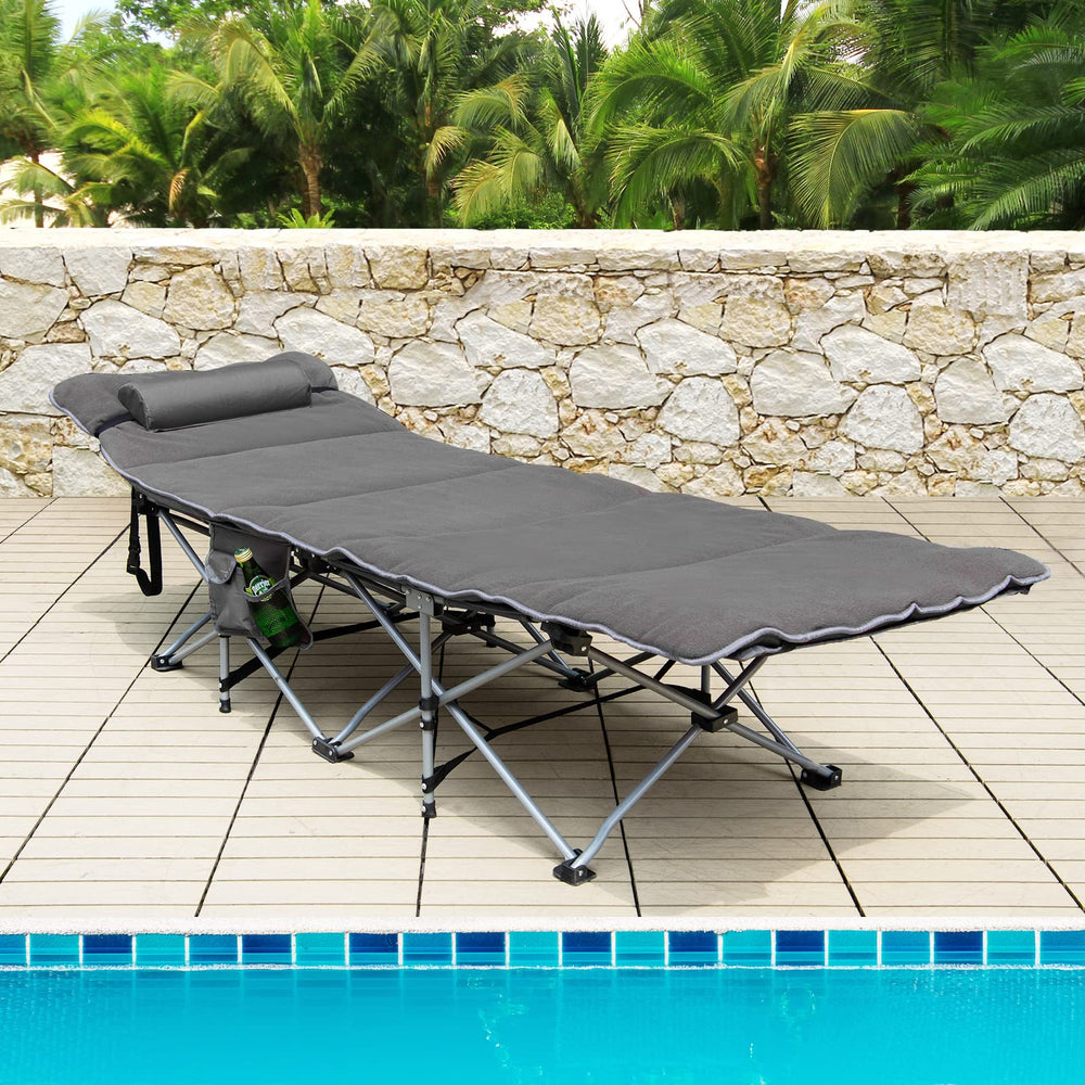 Goplus camping cot portable setup for home, outdoors, or travel.
