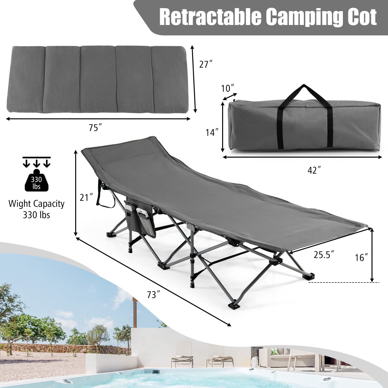 Goplus camping cot deerskin mattress feels soft and cozy.