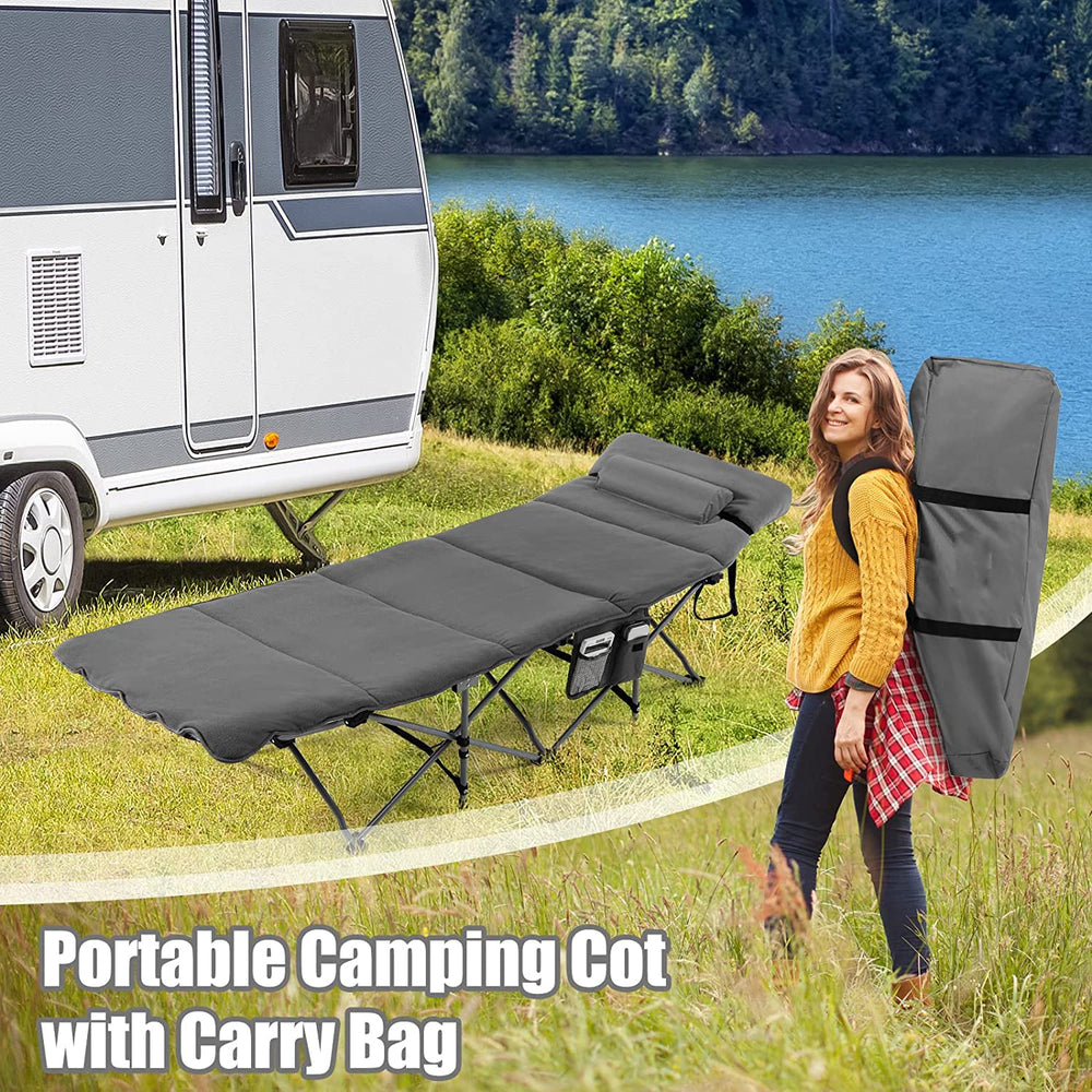 Goplus camping cot oxford cloth is breathable and easy-clean.