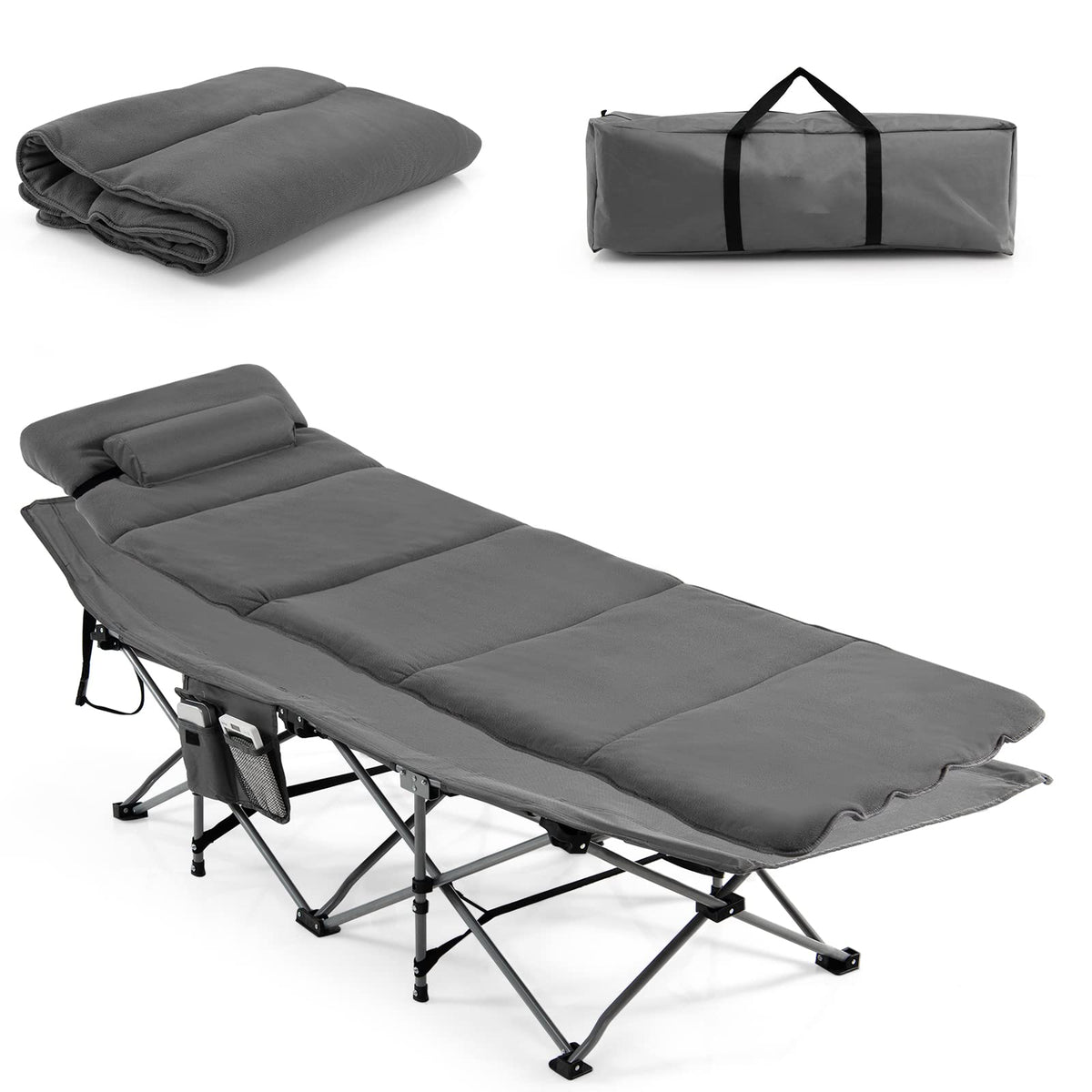 Goplus camping cot with removable mattress for easy cleaning and versatile comfort.