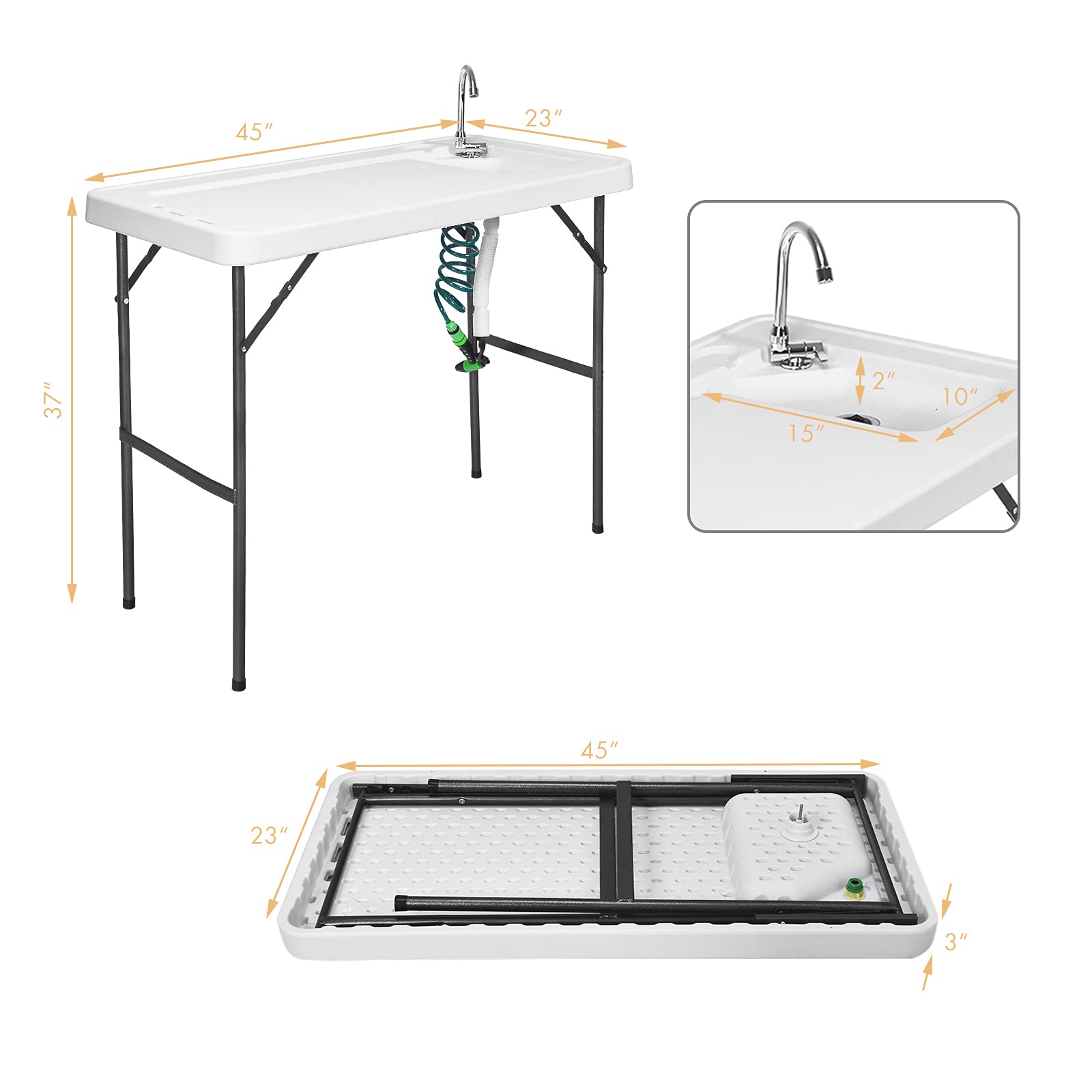 Goplus folding fillet table designed for compact storage and transport