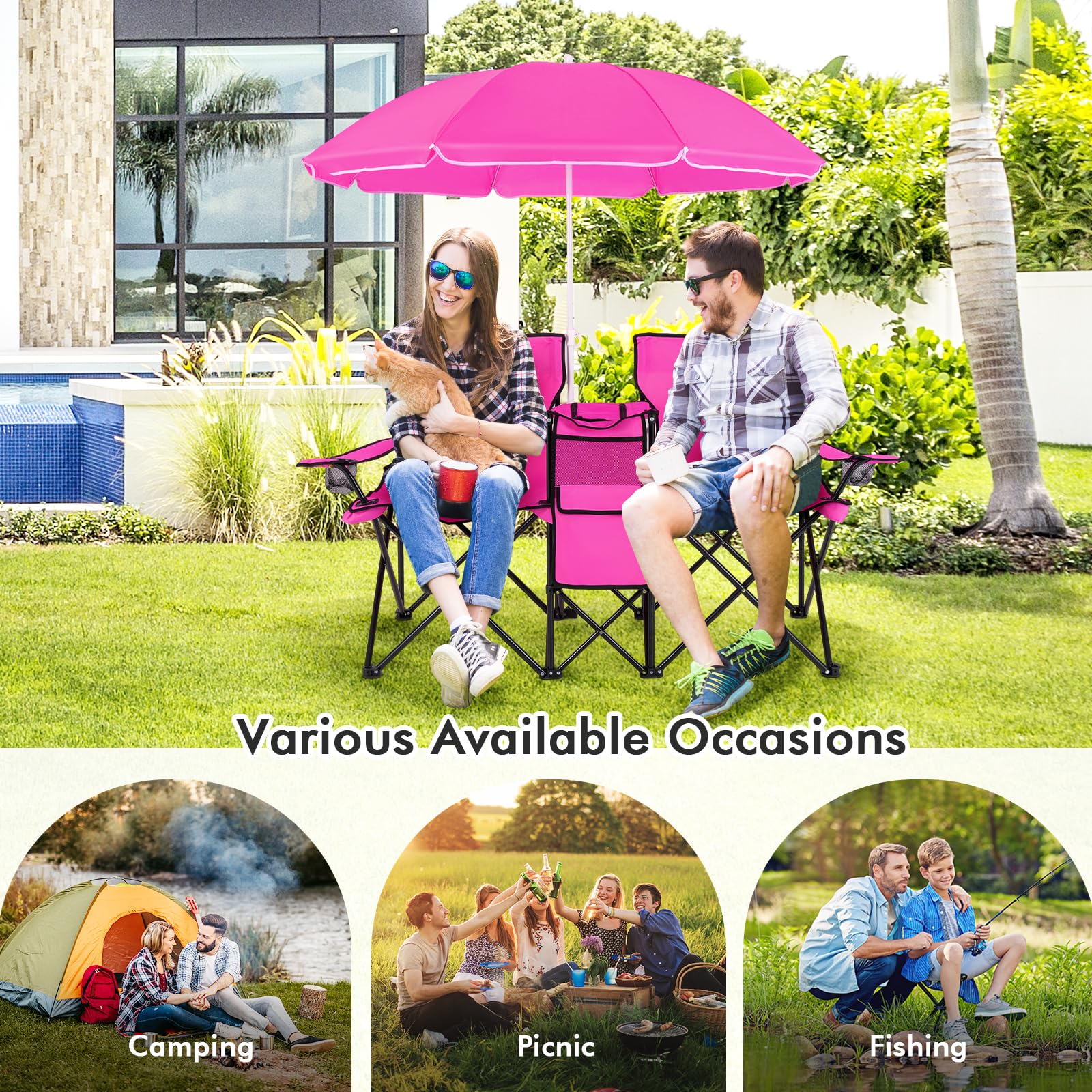 Compact, ready-to-pack Goplus 2-seat setup for outdoor gatherings.