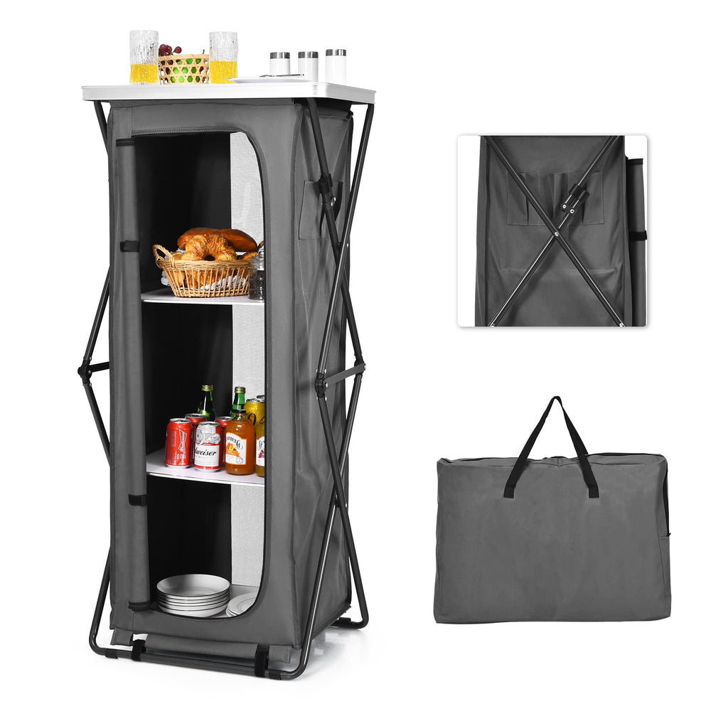 Goplus compact storage cabinet fits in a car trunk for travel