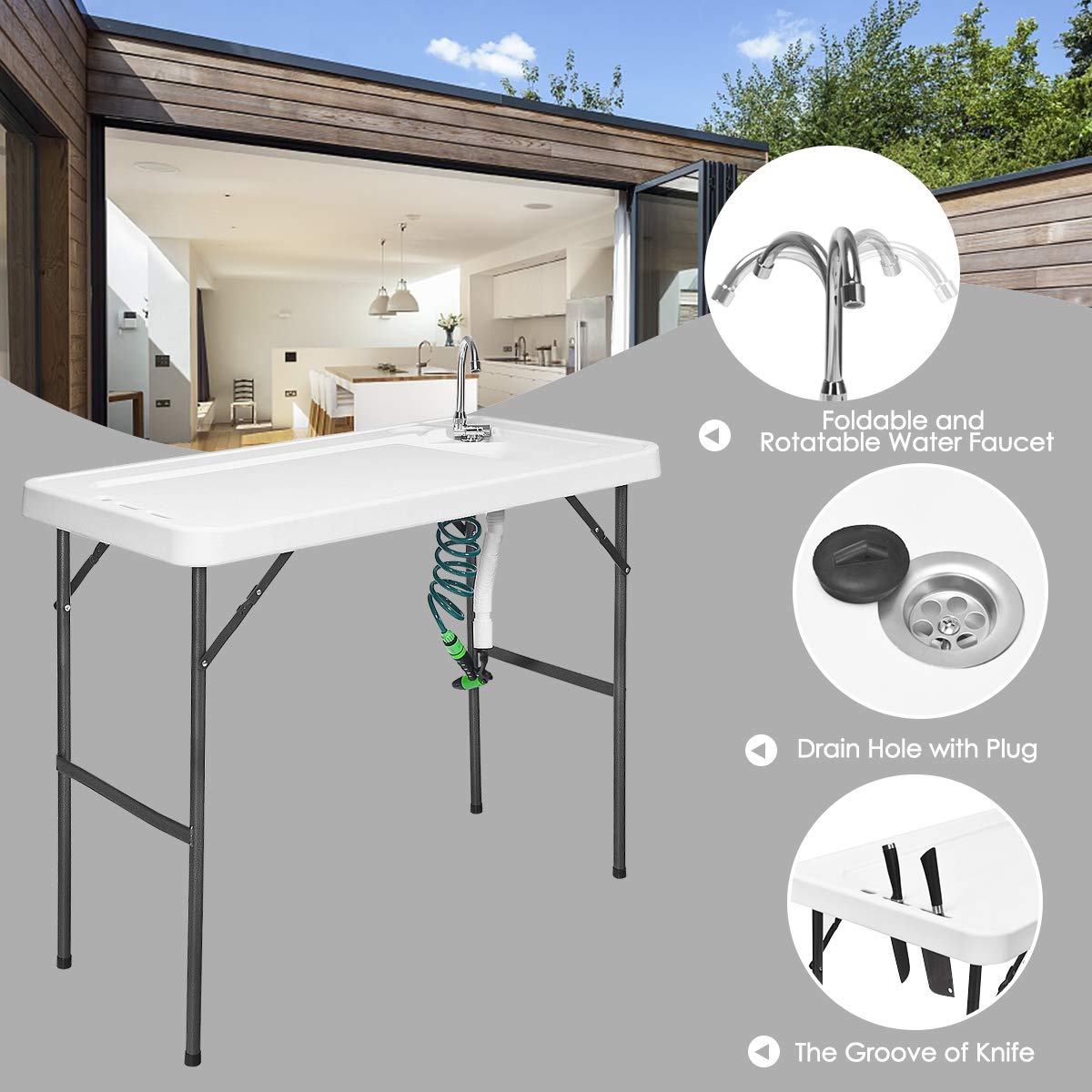 Goplus large workspace supports filleting and prep for gatherings.