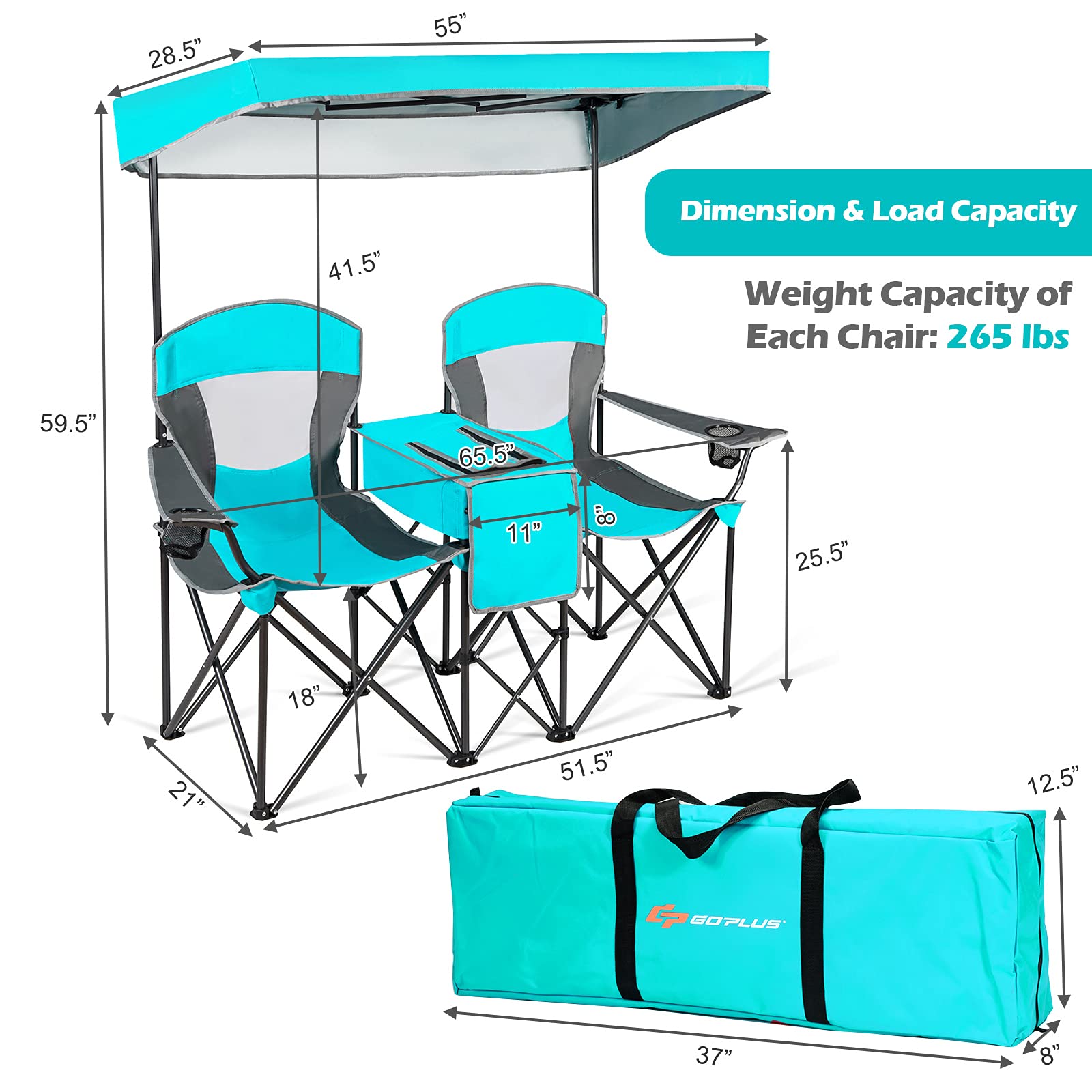 Goplus chair with built-in cooler bag and central table for drinks