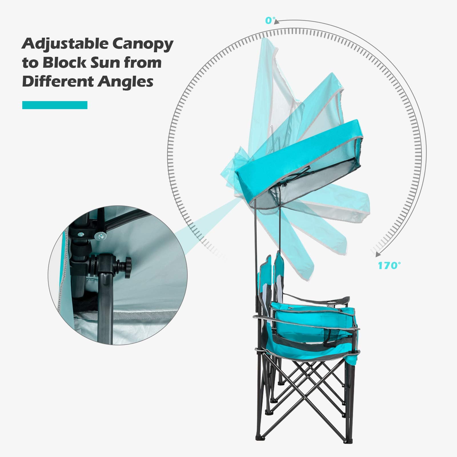 Folding design detail of Goplus double beach chair for compact storage