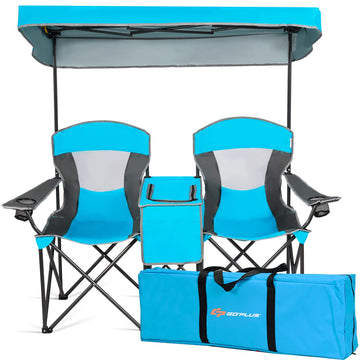 Goplus double beach chair with canopy blue offers shared shade for the beach