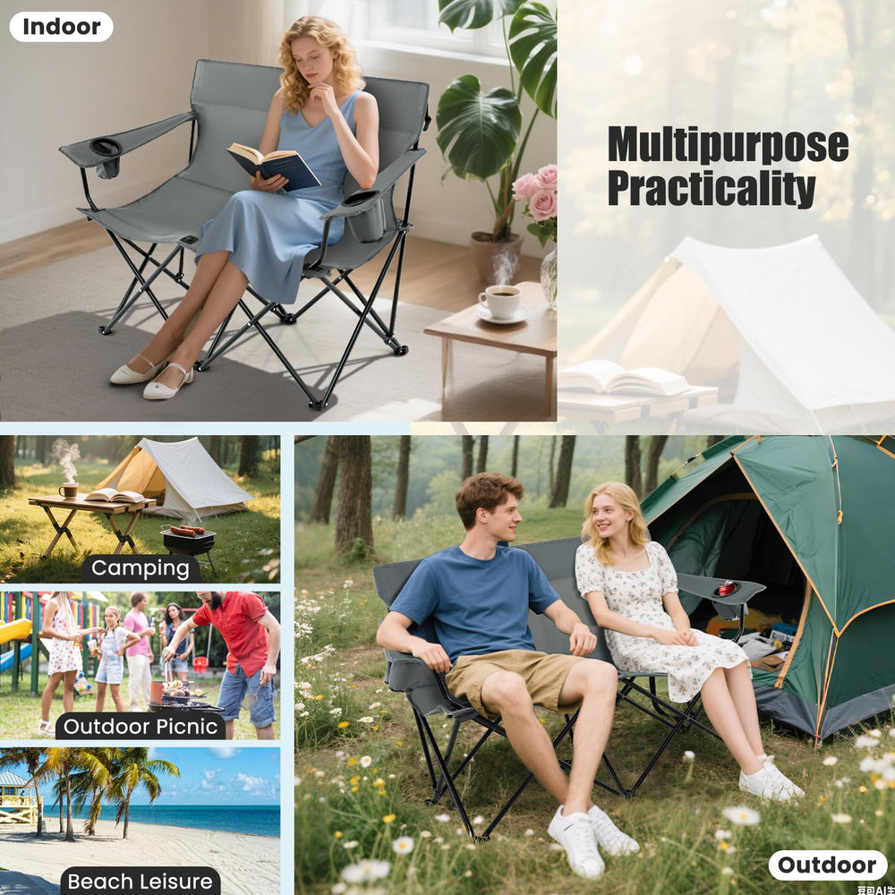 Goplus Double Camping Chair 600D Oxford fabric for breathability and waterproof durability