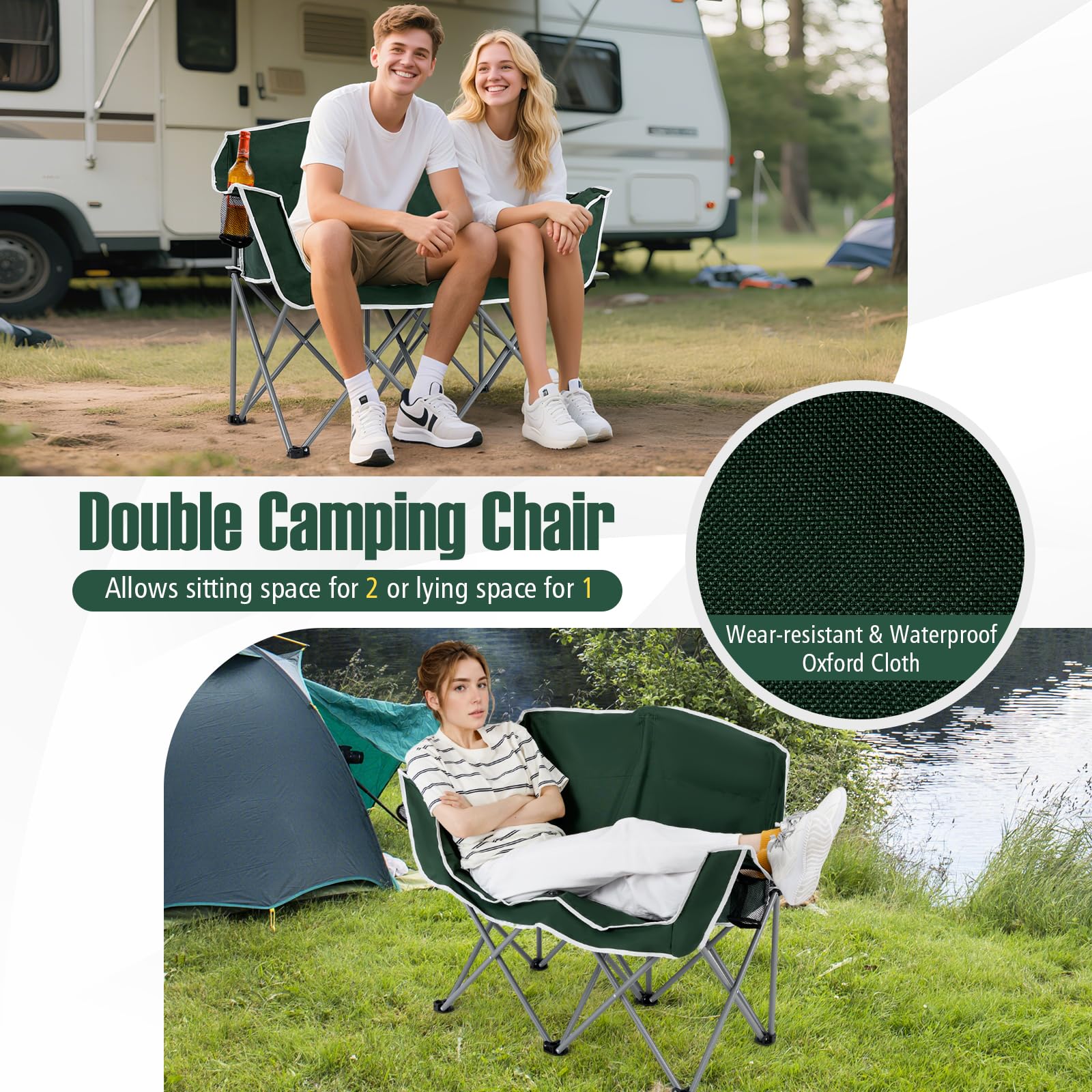 Goplus Double Camping Chair back pockets close-up for essentials